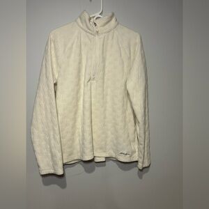 Eddie Bauer Women’s Large White Fleece Quarter-Zip Pullover Sweater